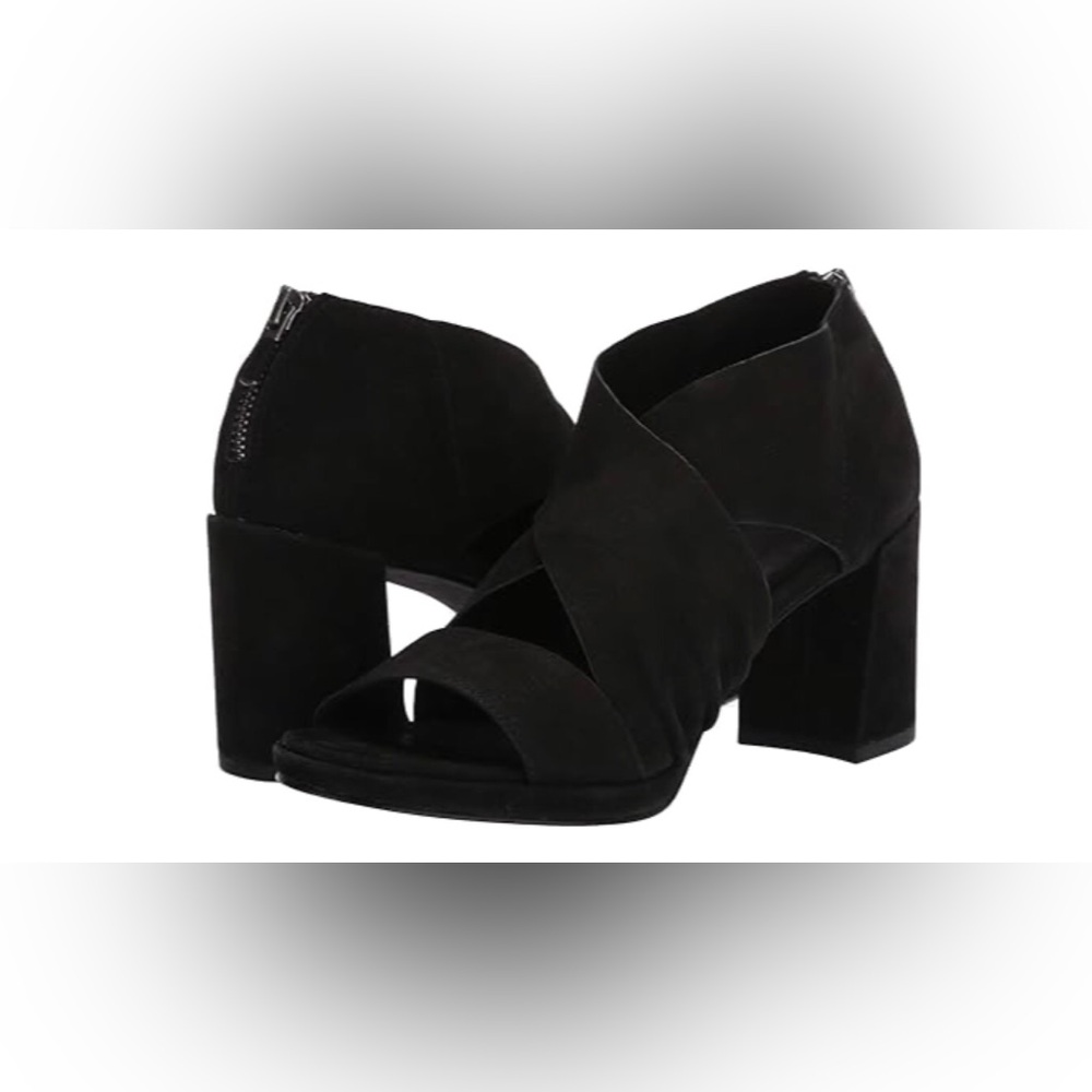NIB Eileen Fisher Marla Black Tumbled Nubuck Platform Heels Shoes Sandals 7.5